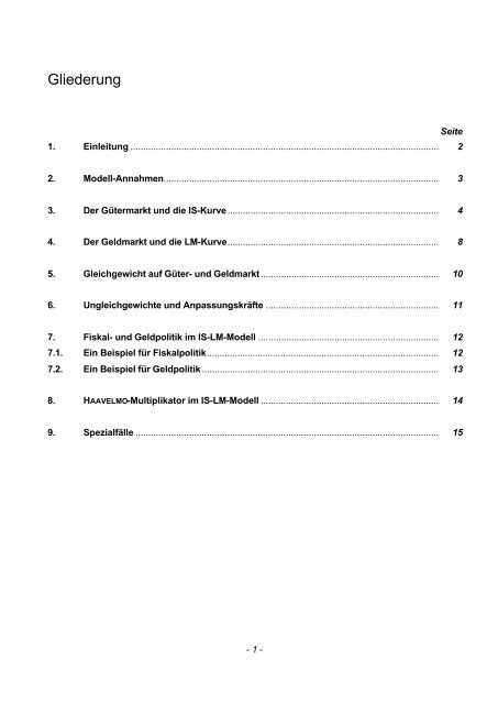 IS-LM-Modell - Skript - am Institut Arbeit und Wirtschaft