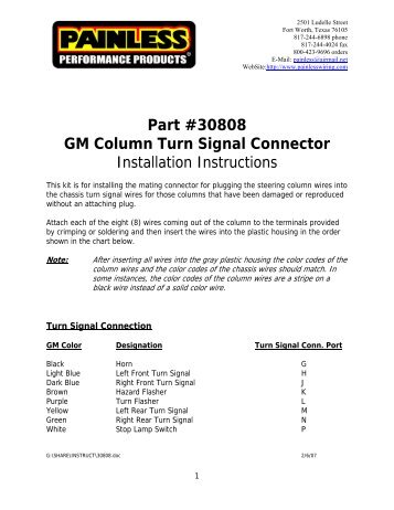 Part #30808 GM Column Turn Signal Connector ... - Painless Wiring