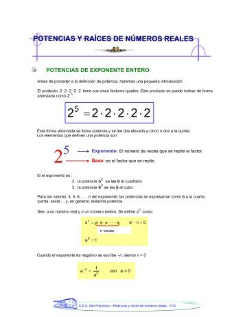 Potencias. Radicales - c.e.p.a. san francisco