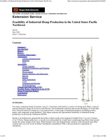 Feasibility Of Industrial Hemp Production In The United - Vote Hemp