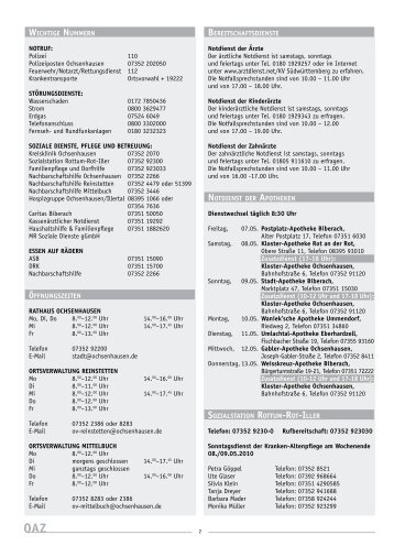 WICHTIGE NUMMERN nOTruF - Stadt Ochsenhausen
