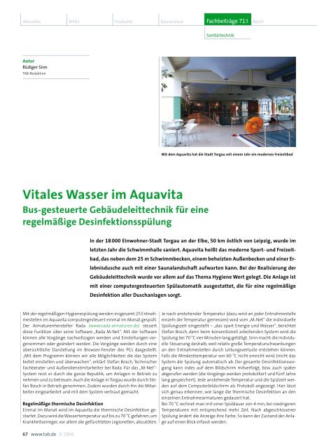 Vitales Wasser im Aquavita Bus-gesteuerte Gebäudeleittechnik für ...