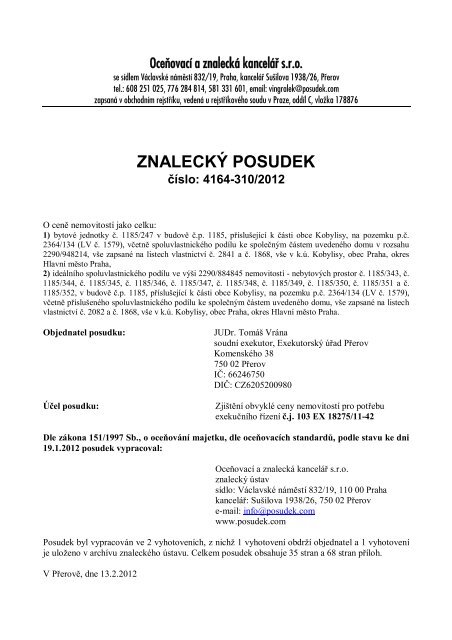 ZNALECKÃ POSUDEK ÄÃ­slo: 4164-310/2012 - OKdrazby.cz