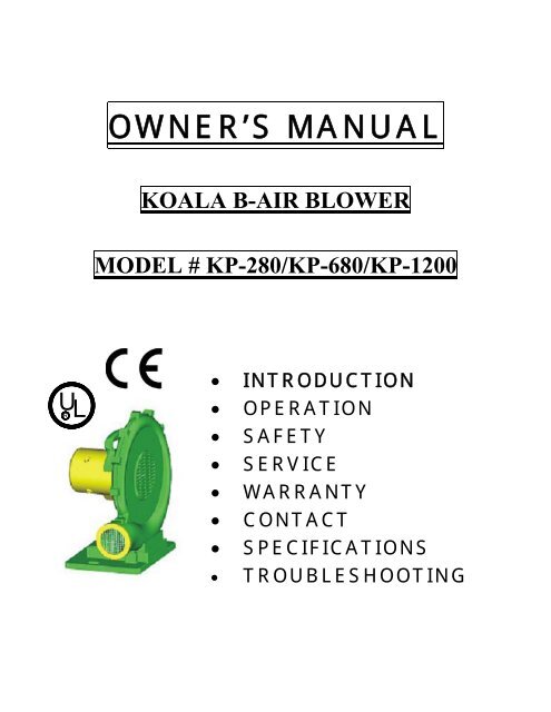 OWNER'S MANUAL - B-Air