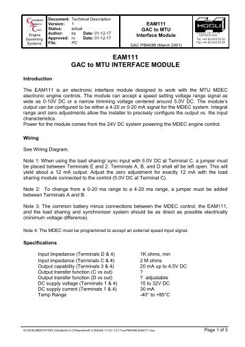 EAM111 GAC to MTU INTERFACE  MODULE - Huegli Tech