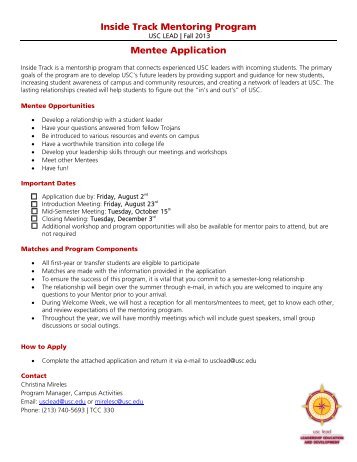 Inside Track Mentoring Program Mentee Application - USC Student ...