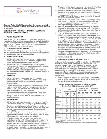 JUVÉDERM ® Ultra XC Directions for Use (PDF) - Allergan