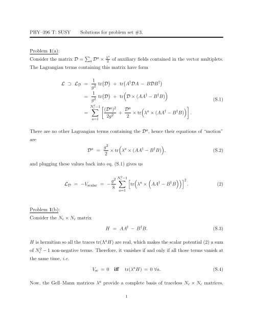 PHYâ396 T: SUSY Solutions for problem set #3. Problem 1(a ...