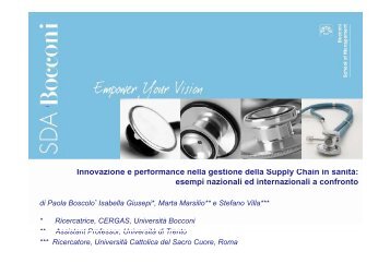 Supply Chain in sanitÃ  - Cergas - UniversitÃ  Bocconi