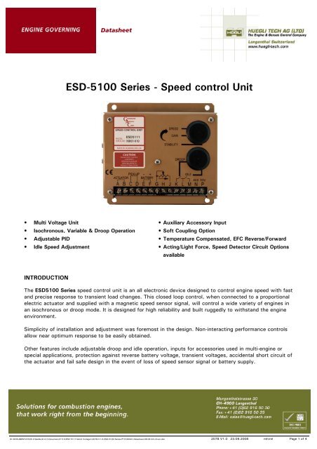 ESD-5100 Series - Speed control Unit - Huegli Tech