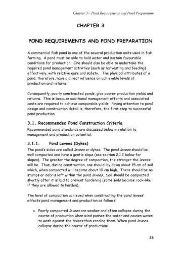 CHAPTER 3 POND REQUIREMENTS AND POND PREPARATION