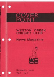 COVER POINT - Weston Creek Cricket Club