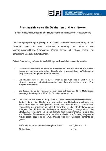 Planungshinweise fÃ¼r Bauherren und Architekten - Stadtwerke ...