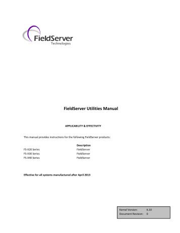 FieldServer Utilities Manual - FieldServer Technologies