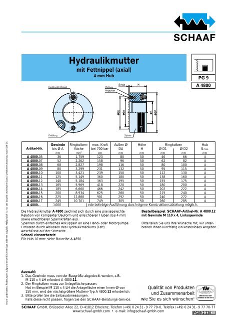 Hydraulikmutter mit Fettnippel (axial) - SCHAAF GmbH