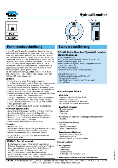 Hydraulikmutter mit Fettnippel (axial) - SCHAAF GmbH