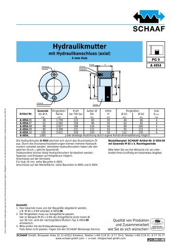 Hydraulikmutter mit Hydraulikanschluss (axial) - SCHAAF GmbH