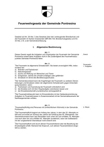 Feuerwehrgesetz - Gemeinde Pontresina