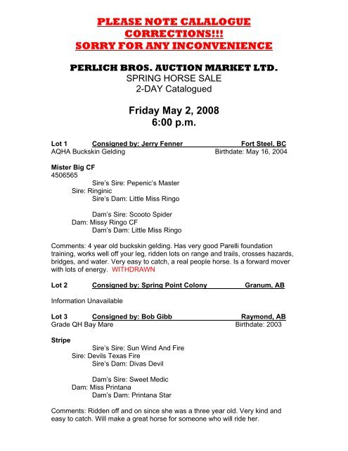 Horse Sale Catalogue Perlich