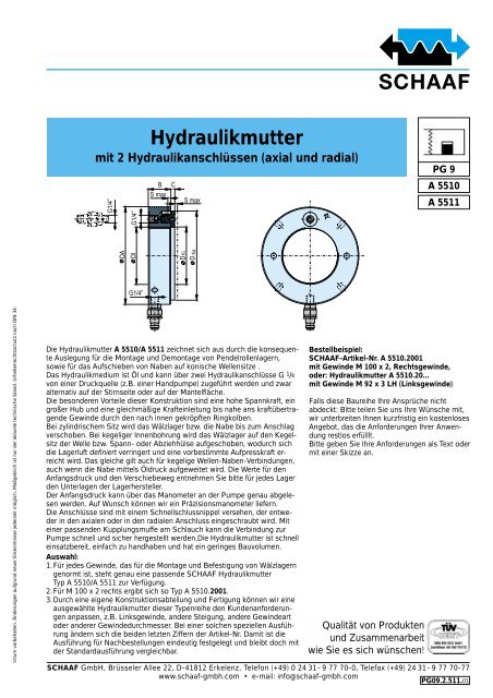 Hydraulikmutter mit 2 Hydraulikanschlüssen (axial ... - SCHAAF GmbH