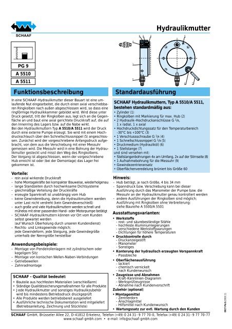 Hydraulikmutter mit 2 Hydraulikanschlüssen (axial ... - SCHAAF GmbH