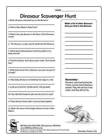 Dinosaur Scavenger Hunt - New Mexico Museum of Natural History ...