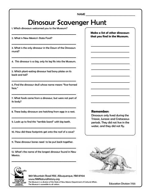 Dinosaur Scavenger Hunt - New Mexico Museum of Natural History ...