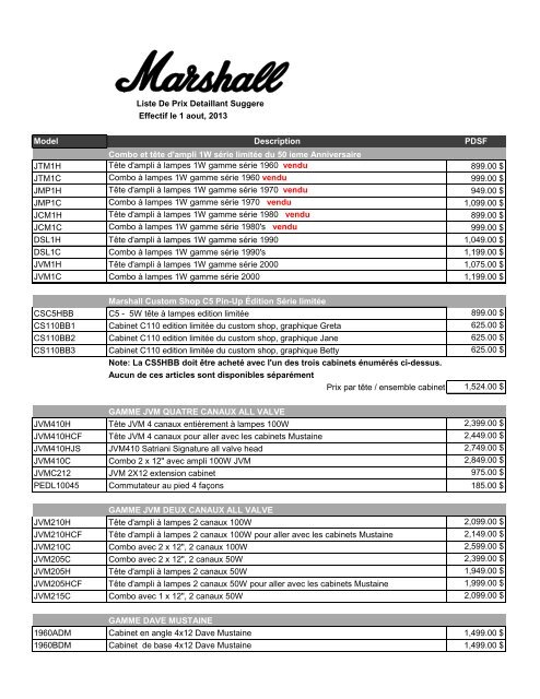 Liste De Prix Detaillant Suggere Effectif le 1 aout ... - Erikson Music