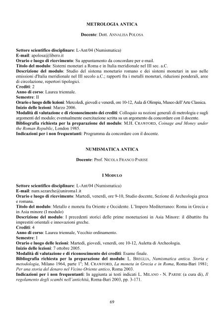 Archeologia - FacoltÃ  di Scienze Umanistiche - Sapienza