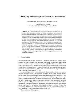 Classifying and Solving Horn Clauses for Verification - Lab for ...