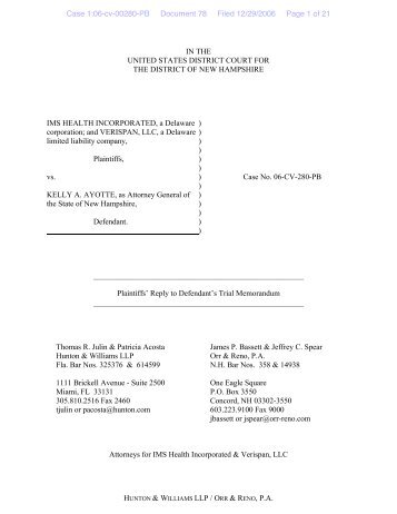 Plaintiff Ims's Reply Brief - Electronic Privacy Information Center