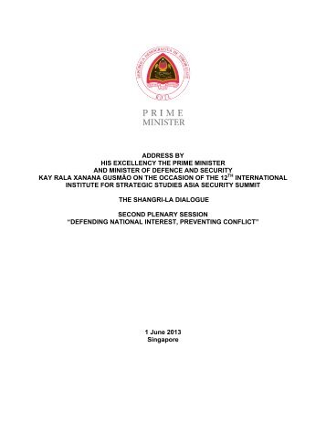 Address by H. E. the Prime Minister and Minister of Defence and ...