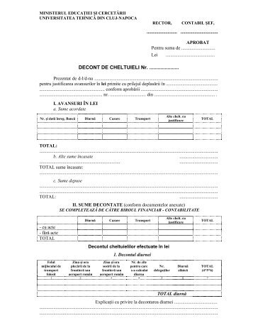 Formular decont transport international lei - Universitatea TehnicÄ