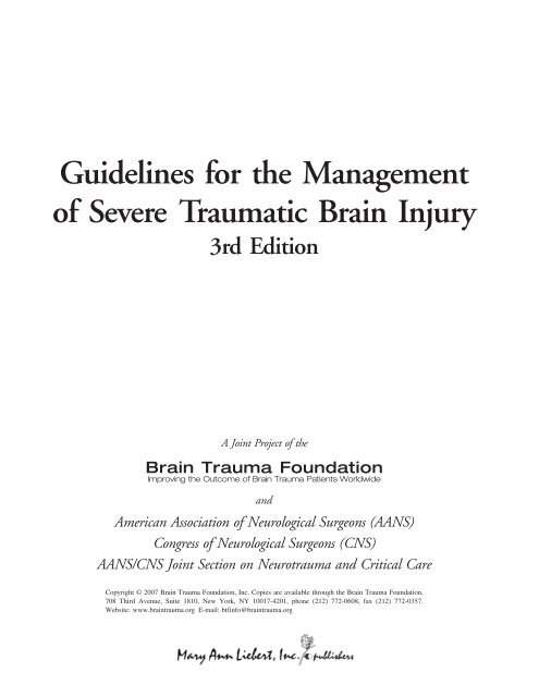 Guidelines for the Management of Severe Traumatic Brain Injury
