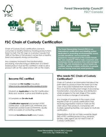 FSC Chain of Custody Certification - Forest Stewardship Council of ...