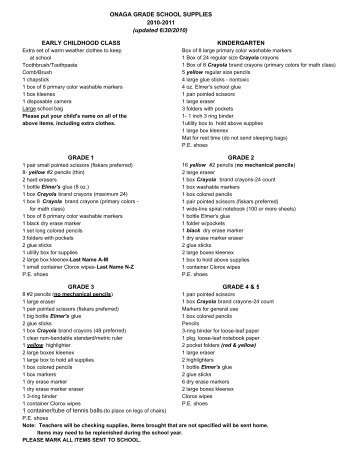 OGS School Supplies List - USD 322