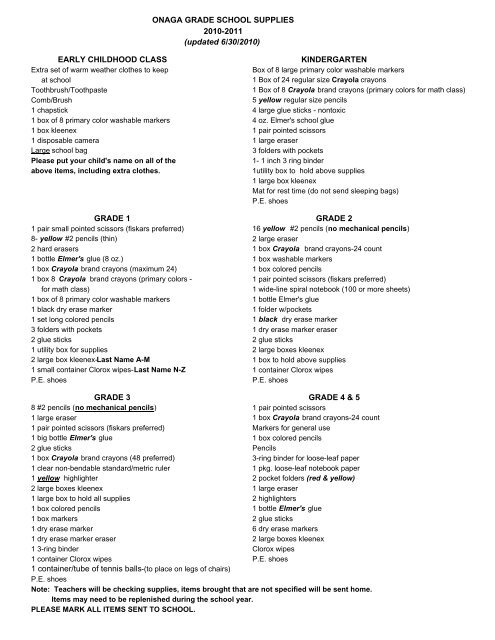 OGS School Supplies List - USD 322