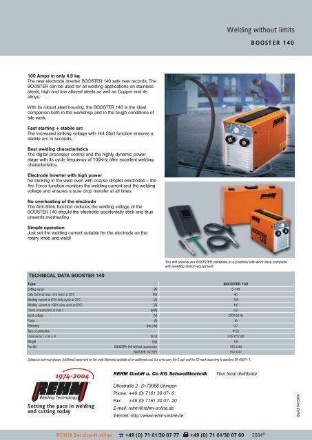 BOOSTER 140 WELDING WITHOUT LIMITS - Rehm GmbH  u. Co KG