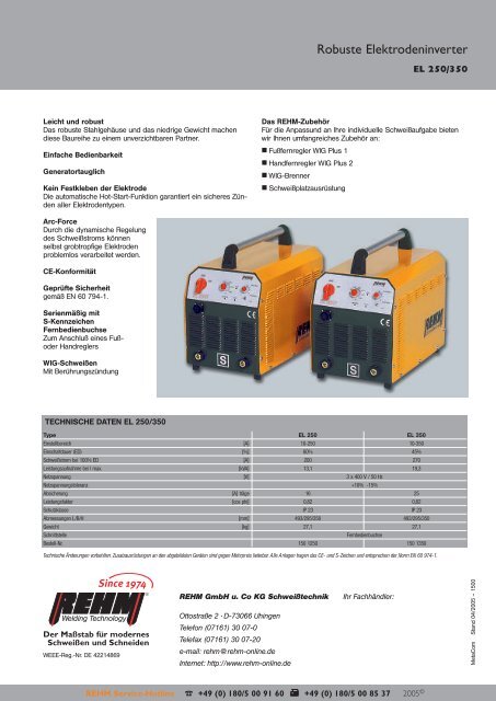 ROBUSTE ELEKTRODENINVERTER EL 250/350 - Rehm