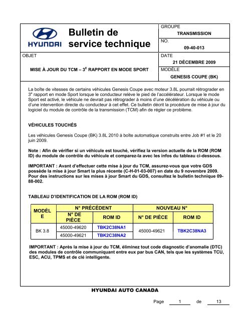 Bulletin de service technique - Hyundai Canada