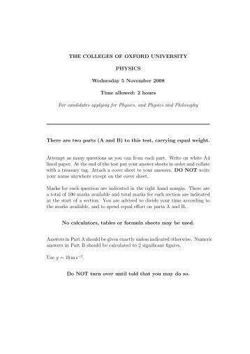 Physics Paper 2008 - University of Oxford Department of Physics