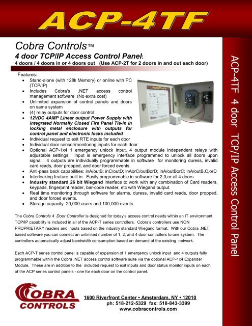 Cobra Controlsa A A 4 Door Tcp Ip Access Control Panel Maglocks Com