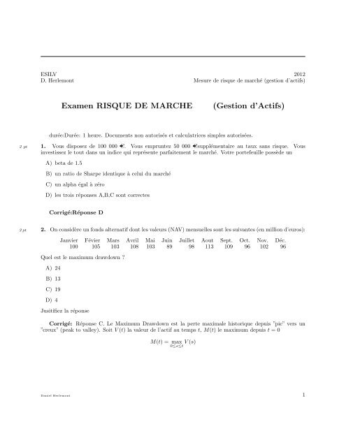 Examen RISQUE DE MARCHE (Gestion d'Actifs) - Yats.com