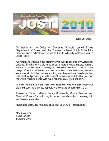 Conference Program - TJHSST Information - Thomas Jefferson High ...