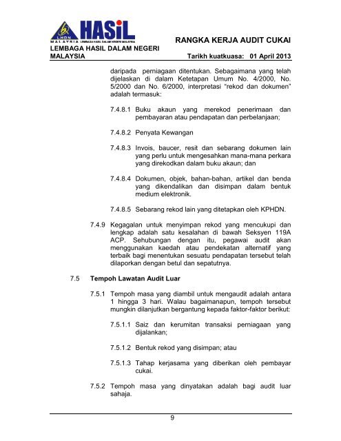 Rangka Kerja Audit LHDNM 2013