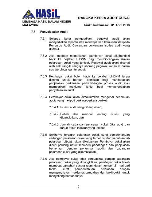 Rangka Kerja Audit LHDNM 2013