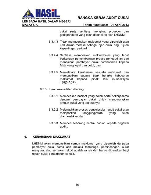 Rangka Kerja Audit LHDNM 2013