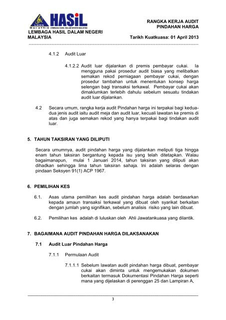 Rangka Kerja Audit LHDNM 2013