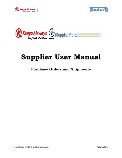 Supplier User Manual - Kenya Airways