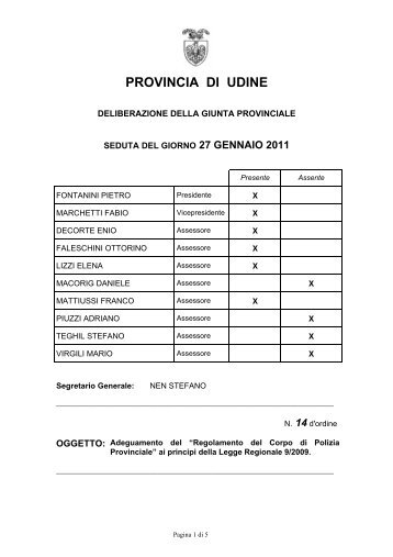 regolamento della polizia locale provinciale - Provincia di Udine